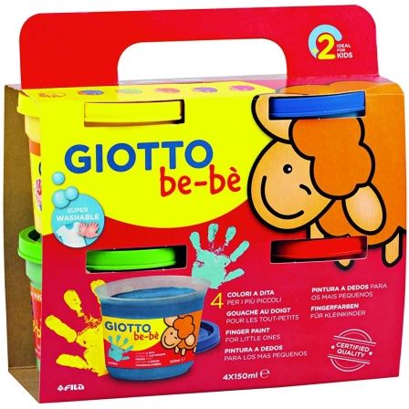 GIOTTO Pack de 4 Botes de Pintura a Dedos Be-bè de 150 g